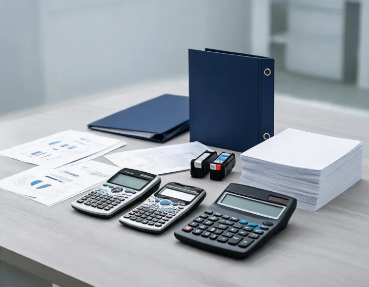 Scientific and desktop calculators on a procurement desk