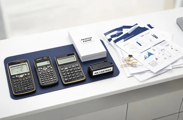 Calculator product catalog review desk
